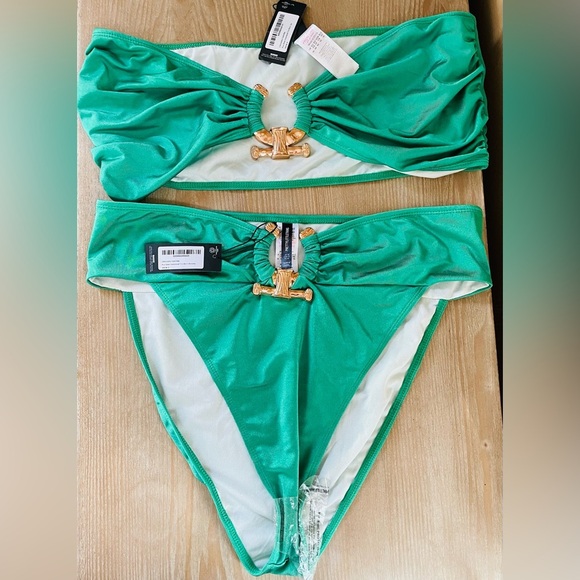 NWT Pretty Little Thing green / gold high waisted, full coverage bikini; 3X - Picture 1 of 9